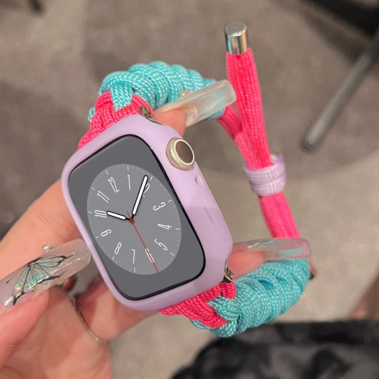 For Apple Watch 8 41mm Twist Knotted Nylon Watch Band(Mint Green Rose Red) - Watch Bands by PMC Jewellery | Online Shopping South Africa | PMC Jewellery