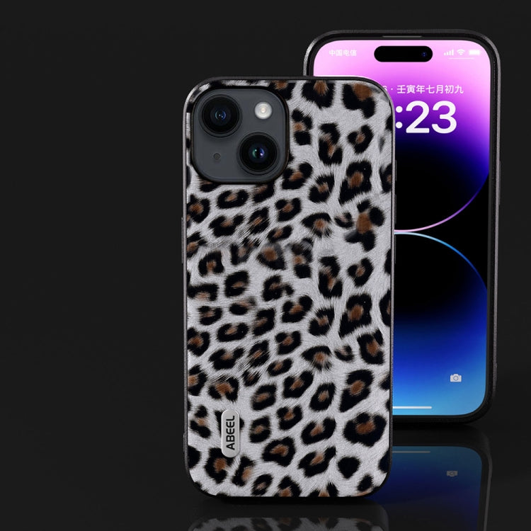 For iPhone 14 Plus ABEEL Black Edge Leopard Phone Case(Silver Leopard) - iPhone 14 Plus Cases by PMC Jewellery | Online Shopping South Africa | PMC Jewellery