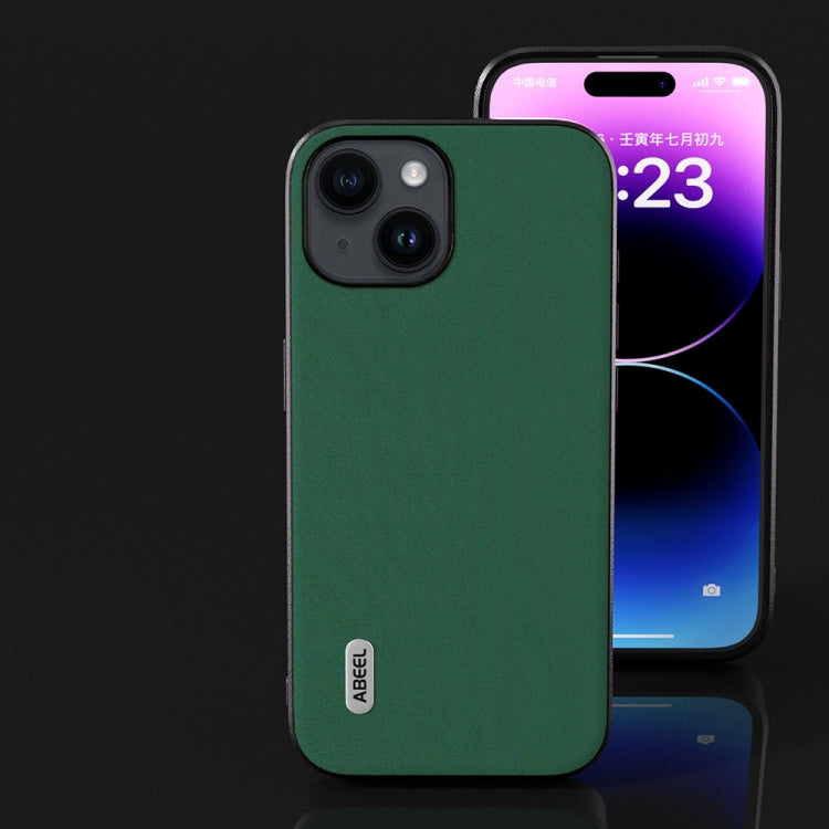 For iPhone 14 Plus ABEEL Genuine Leather Silky Soft Black Edge Phone Case(Green) - free shipping - PMC TechLife - Order now!