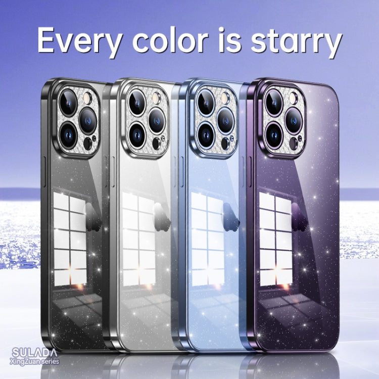 For iPhone 14 Pro SULADA Electroplated Transparent Glittery TPU Phone Case(Purple) - iPhone 14 Pro Cases by SULADA | Online Shopping South Africa | PMC TechLife | Buy Now Pay Later Mobicred
