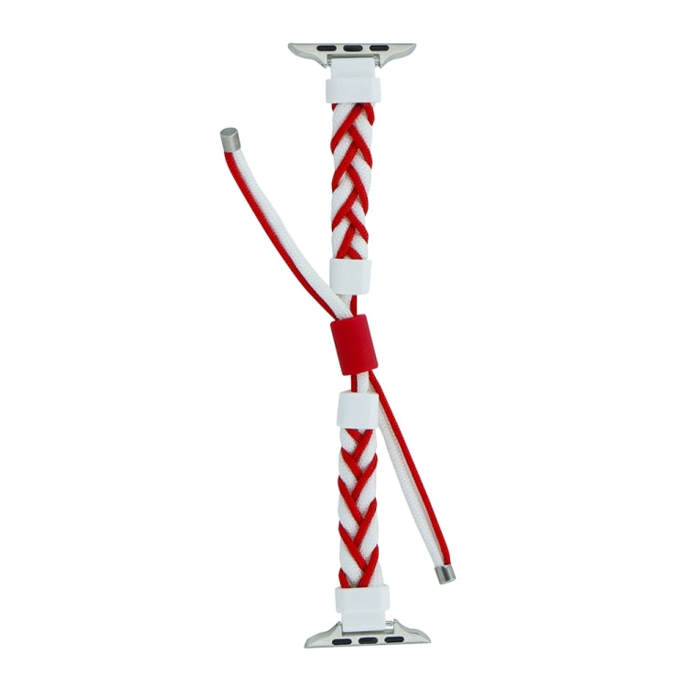 Silicone Bean Braided Cord Nylon Watch Band For Apple Watch 9 41mm(White Red) - Watch Bands by PMC TechLife | Online Shopping South Africa | PMC TechLife