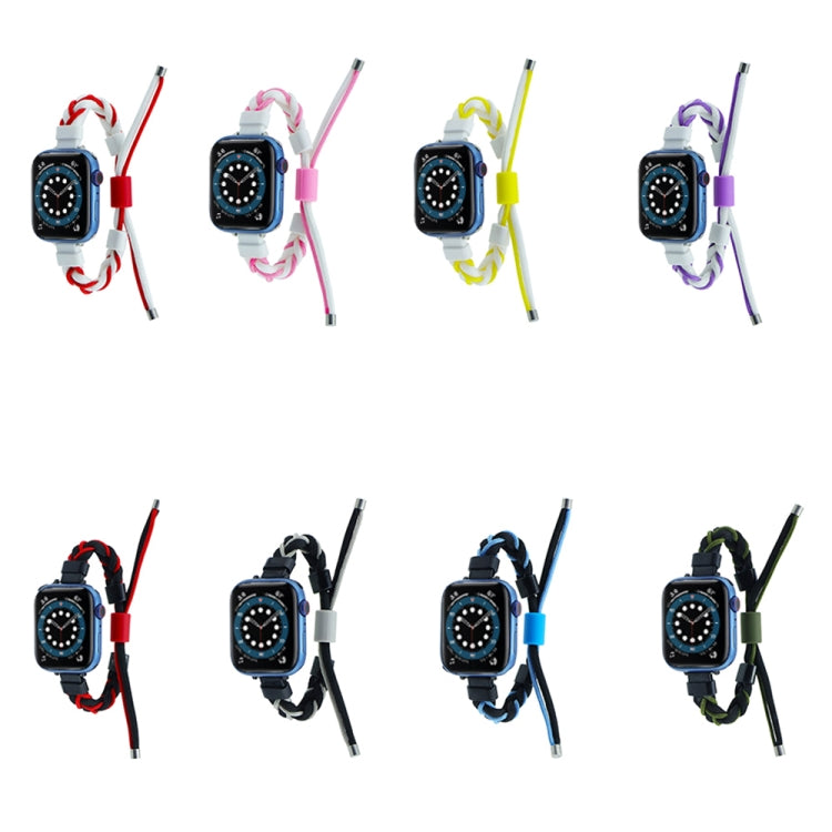 Silicone Bean Braided Cord Nylon Watch Band For Apple Watch 9 41mm(White Red) - Watch Bands by PMC TechLife | Online Shopping South Africa | PMC TechLife