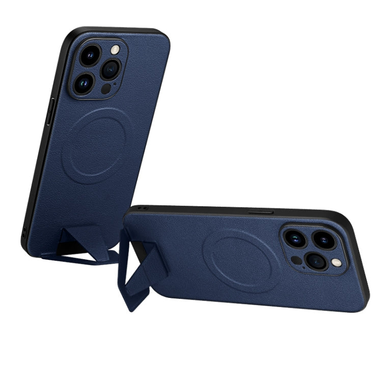 For iPhone 13 Pro SULADA Folding Holder Lambskin Texture MagSafe Phone Case(Blue) - iPhone 13 Pro Cases by SULADA | Online Shopping South Africa | PMC TechLife