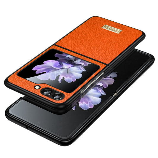 For Samsung Galaxy Z Flip5 SULADA Shockproof TPU + Litchi Texture Leather Phone Case(Orange) - Galaxy Z Flip5 Cases by SULADA | Online Shopping South Africa | PMC Jewellery