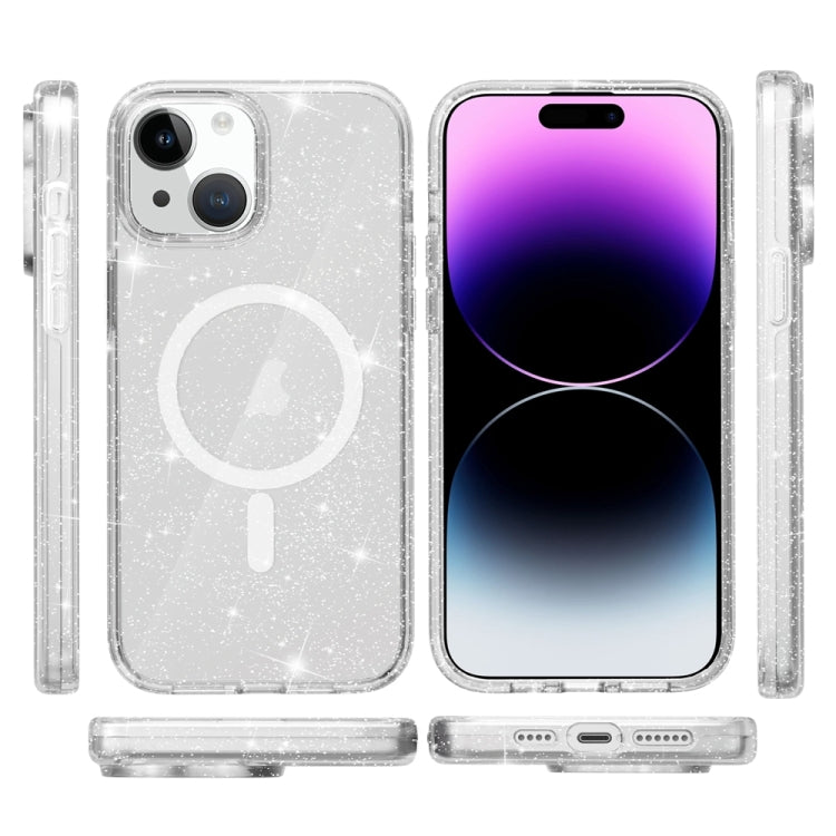 For iPhone 15 Plus Terminator Style Glitter Powder MagSafe Magnetic Phone Case(White) - free shipping - PMC TechLife - Order now!