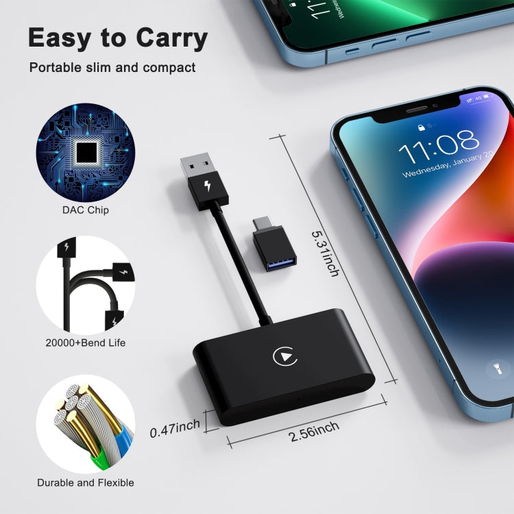 USB + USB-C / Type-C Wired to Wireless Carplay Adapter for iPhone(Black) - free shipping - PMC TechLife - Order now!