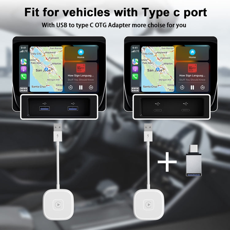 USB + USB-C / Type-C Wired to Wireless Carplay Adapter for iPhone(White) - Bluetooth Adapters by PMC Jewellery | Online Shopping South Africa | PMC Jewellery