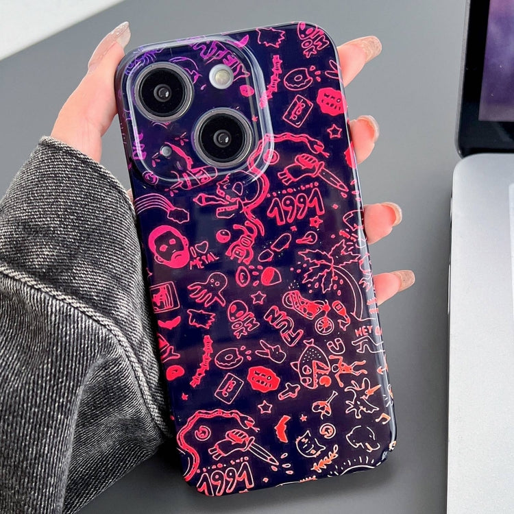 For iPhone 13 Painted Pattern Precise Hole PC Phone Case(Black Red Graffiti) - iPhone 13 Cases by PMC TechLife | Online Shopping South Africa | PMC TechLife