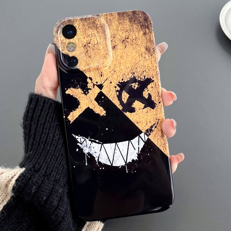 For iPhone X / XS Painted Pattern Precise Hole PC Phone Case(Black Yellow Smiling) - More iPhone Cases by PMC Jewellery | Online Shopping South Africa | PMC Jewellery