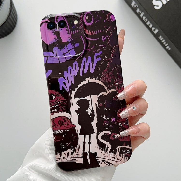 For iPhone 8 Plus / 7 Plus Painted Pattern Precise Hole PC Phone Case(Black Purple Umbrella Boy) - More iPhone Cases by PMC Jewellery | Online Shopping South Africa | PMC Jewellery