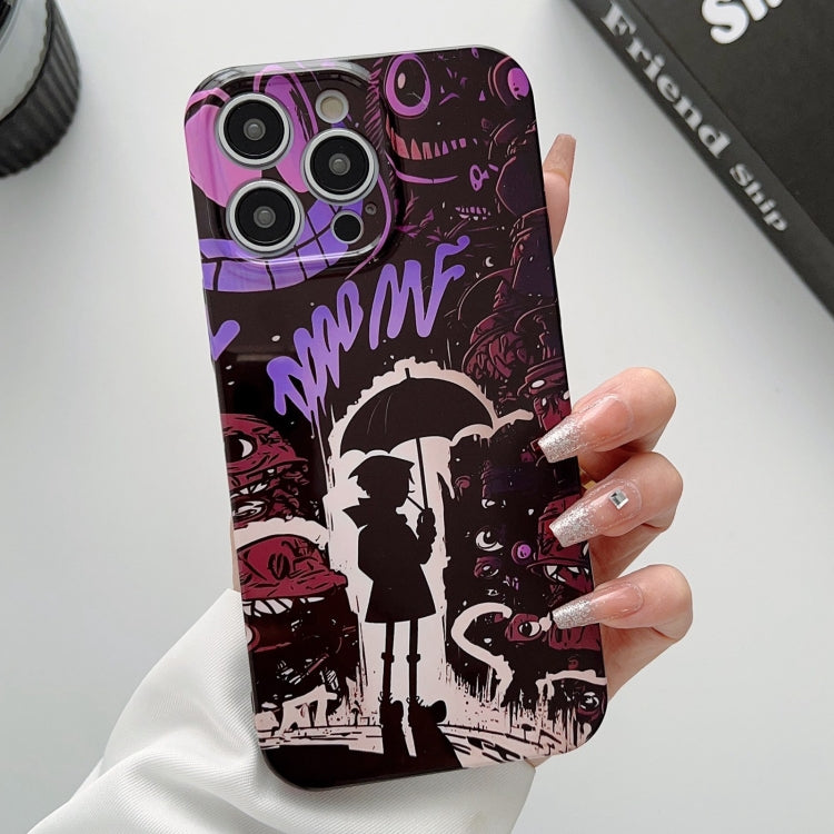 For iPhone 15 Pro Painted Pattern Precise Hole PC Phone Case(Black Purple Umbrella Boy) - iPhone 15 Pro Cases by PMC TechLife | Online Shopping South Africa | PMC TechLife