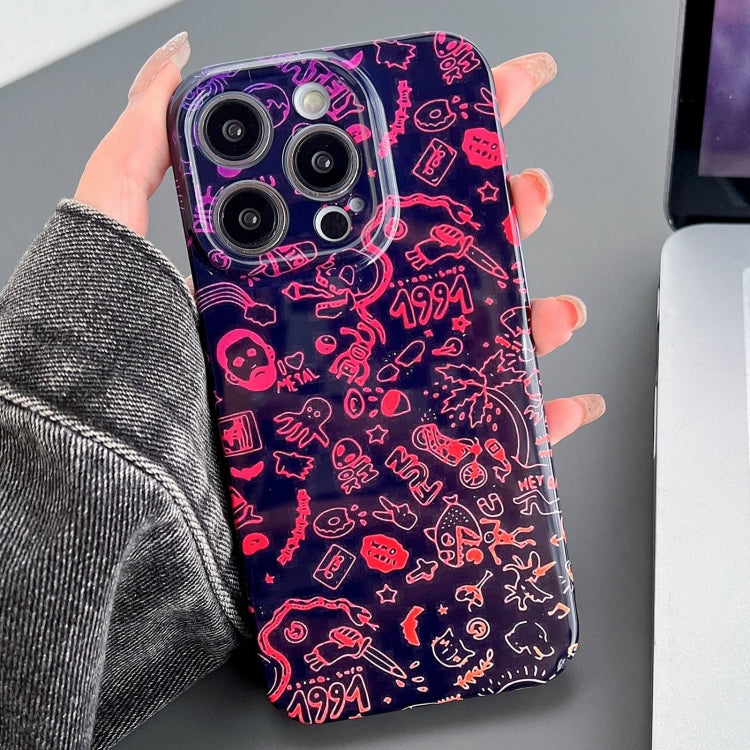 For iPhone 15 Pro Max Painted Pattern Precise Hole PC Phone Case(Black Red Graffiti) - iPhone 15 Pro Max Cases by PMC TechLife | Online Shopping South Africa | PMC TechLife
