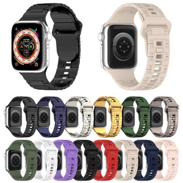 For Apple Watch SE 2023 44mm Square Buckle Armor Style Silicone Watch Band(Plating Silver) - Watch Bands by PMC TechLife | Online Shopping South Africa | PMC TechLife