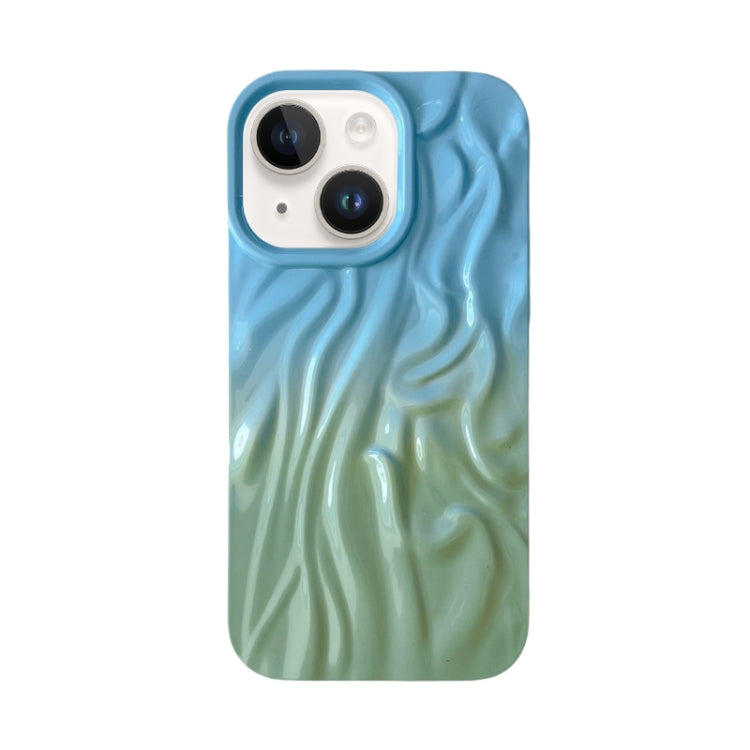 For iPhone 14 Wrinkle Gradient Oily Feel TPU Phone Case(Blue Green) - iPhone 14 Cases by PMC Jewellery | Online Shopping South Africa | PMC Jewellery