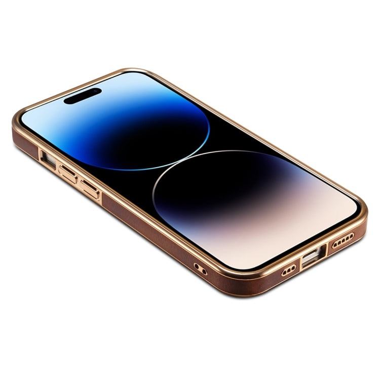 For iPhone 14 Plus Denior Oil Wax Cowhide Plating Phone Case(Brown) - free shipping - PMC TechLife - Order now!