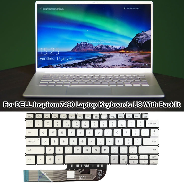 For Dell Inspiron 7490 / Vostro 5390 US Version Backlight Laptop Keyboard(Silver) - Dell Spare Parts by PMC TechLife | Online Shopping South Africa | PMC TechLife