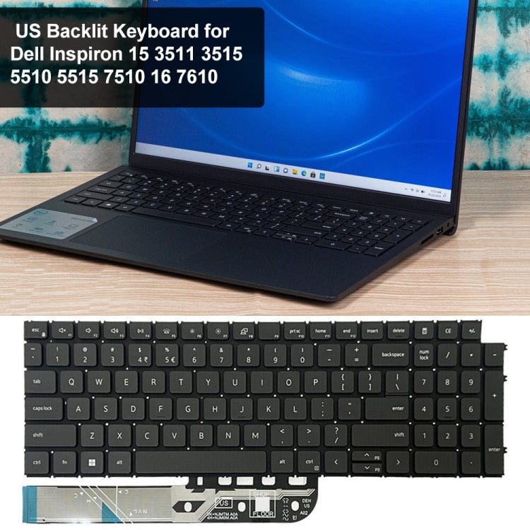 For Dell Inspiron 15-3511 3515 5510 7510 16-7610 US Version Backlight Laptop Keyboard(Black) - Dell Spare Parts by PMC Jewellery | Online Shopping South Africa | PMC Jewellery