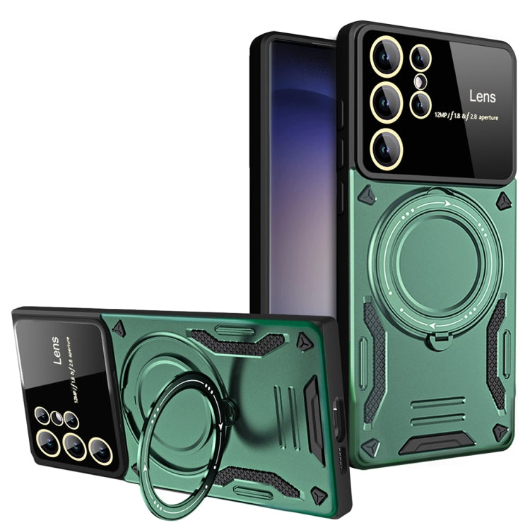 For Samsung Galaxy S23 Ultra 5G Large Window MagSafe Holder Phone Case(Green) - Galaxy S23 Ultra 5G Cases by PMC TechLife | Online Shopping South Africa | PMC TechLife