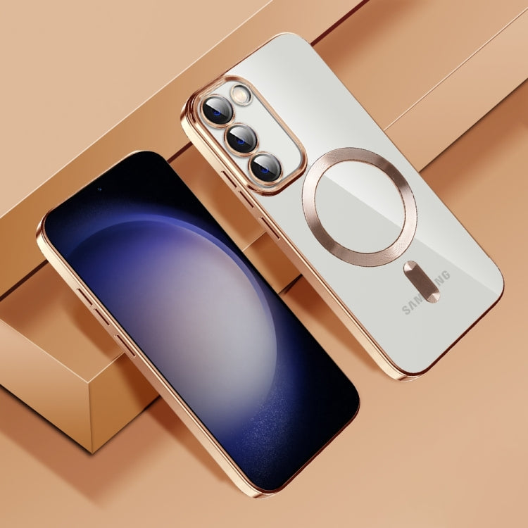 For Samsung Galaxy S21 FE 5G CD Texture Plating TPU MagSafe Phone Case with Lens Film(Brown) - Galaxy Phone Cases by PMC TechLife | Online Shopping South Africa | PMC TechLife