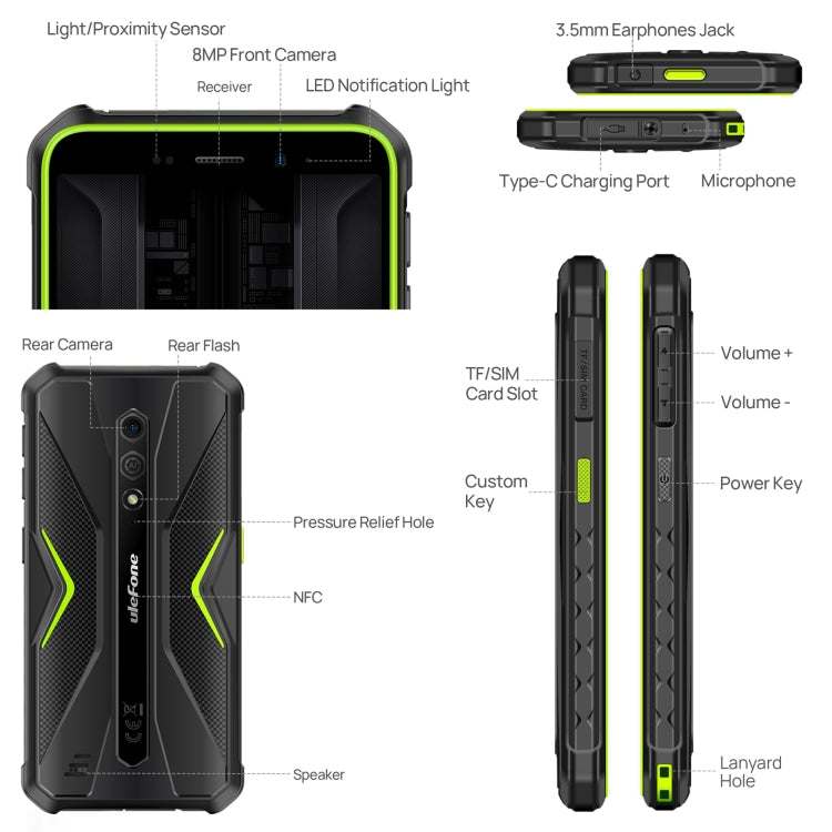 Ulefone Armor X12 Pro, 4GB+64GB, IP68/IP69K Rugged Phone, 5.45 inch Android 13 MediaTek Helio G36 Octa Core, Network: 4G, NFC(Less Green) - Ulefone by Ulefone | Online Shopping South Africa | PMC Jewellery | Buy Now Pay Later Mobicred