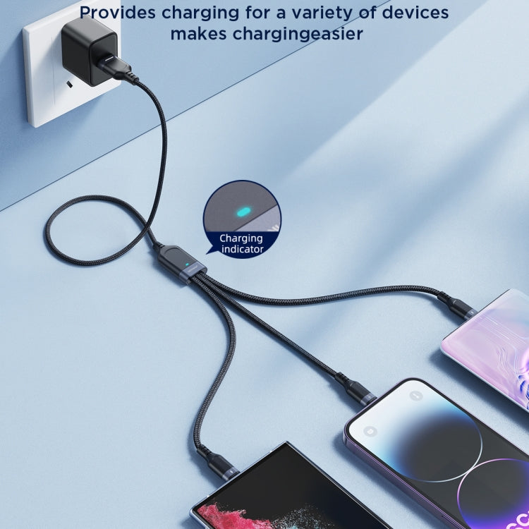 JOYROOM A18 3.5A USB to 8 Pin+USB-C/Type-C+Micro USB 3 in 1 Data Cable, Length:1.2m(Black) - free shipping - PMC TechLife - Order now!