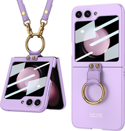 For Samsung Galaxy Z Flip5 GKK Ultra-thin PC Full Coverage Ring Holder Phone Case with Strap(Purple) - Galaxy Z Flip5 Cases by GKK | Online Shopping South Africa | PMC Jewellery