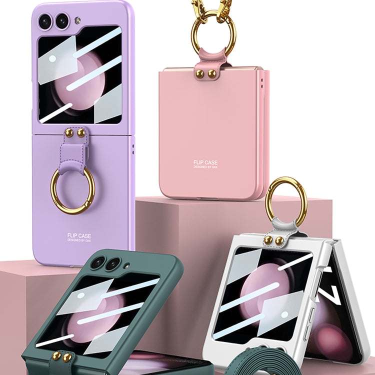 For Samsung Galaxy Z Flip5 GKK Ultra-thin PC Full Coverage Ring Holder Phone Case with Strap(Pink) - free shipping - PMC TechLife - Order now!