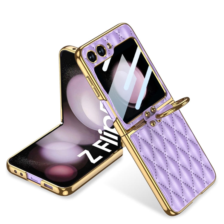 For Samsung Galaxy Z Flip5 GKK Integrated Plating Diamond Texture PU Phone Case with Ring(Purple) - free shipping - PMC TechLife - Order now!