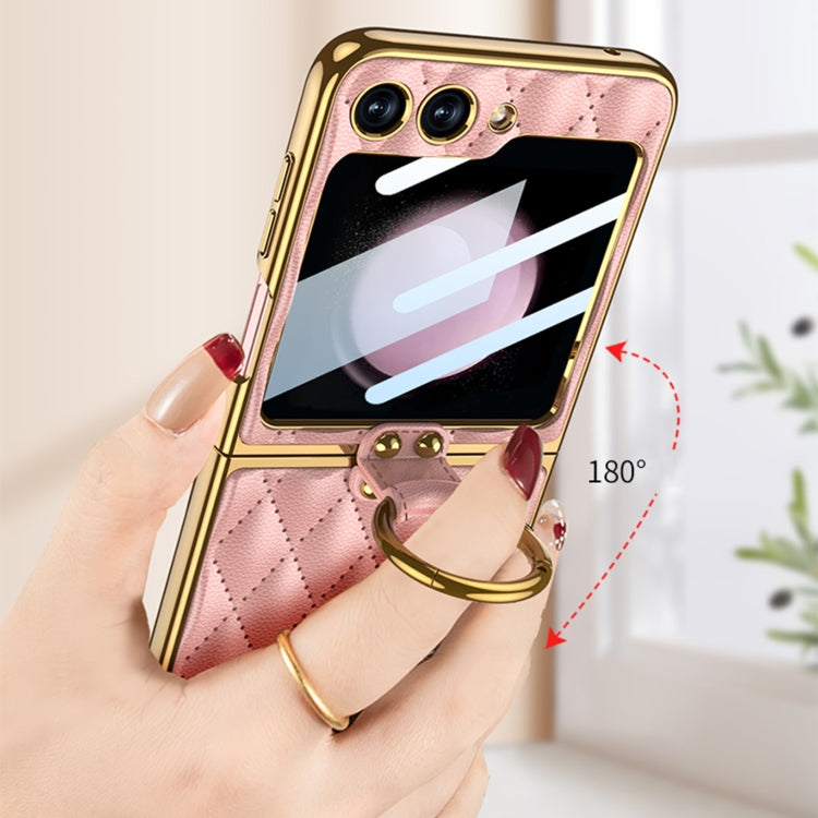 For Samsung Galaxy Z Flip5 GKK Integrated Plating Diamond Texture PU Phone Case with Ring(Purple) - free shipping - PMC TechLife - Order now!