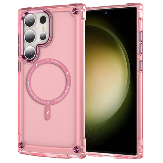 For Samsung Galaxy S22 Ultra 5G Skin Feel TPU + PC MagSafe Magnetic Phone Case(Transparent Pink) - Galaxy S22 Ultra 5G Cases by PMC Jewellery | Online Shopping South Africa | PMC Jewellery