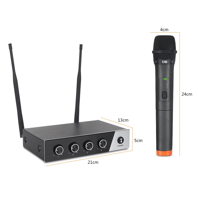 XTUGA S400 Professional 4-Channel UHF Wireless Microphone System with 4 Handheld Microphone(AU Plug) - Microphone by XTUGA | Online Shopping South Africa | PMC TechLife