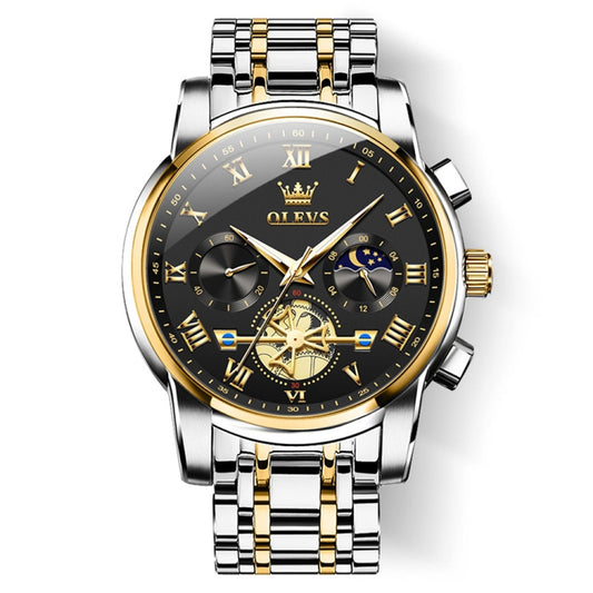 OLEVS 2859 Men Multifunctional Luminous Waterproof Quartz Watch(Black + Gold) - Metal Strap Watches by OLEVS | Online Shopping South Africa | PMC Jewellery