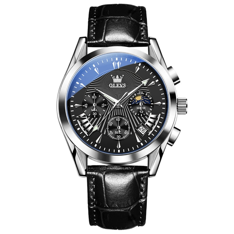 OLEVS 2876 Men Multifunctional Sports Chronograph Quartz Watch(Black) - Leather Strap Watches by OLEVS | Online Shopping South Africa | PMC Jewellery