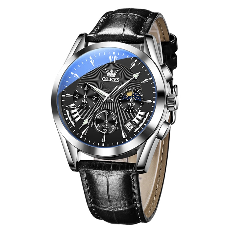 OLEVS 2876 Men Multifunctional Sports Chronograph Quartz Watch(Black) - Leather Strap Watches by OLEVS | Online Shopping South Africa | PMC Jewellery | Buy Now Pay Later Mobicred