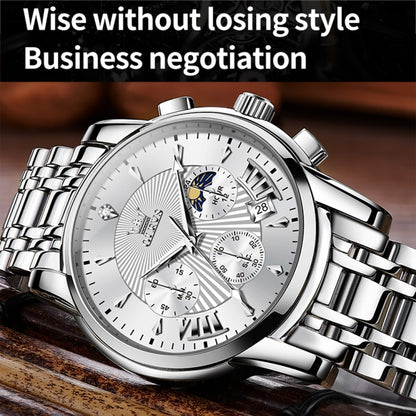OLEVS 2892 Men Multifunctional Business Waterproof Quartz Watch(White + Silver) - Metal Strap Watches by OLEVS | Online Shopping South Africa | PMC Jewellery