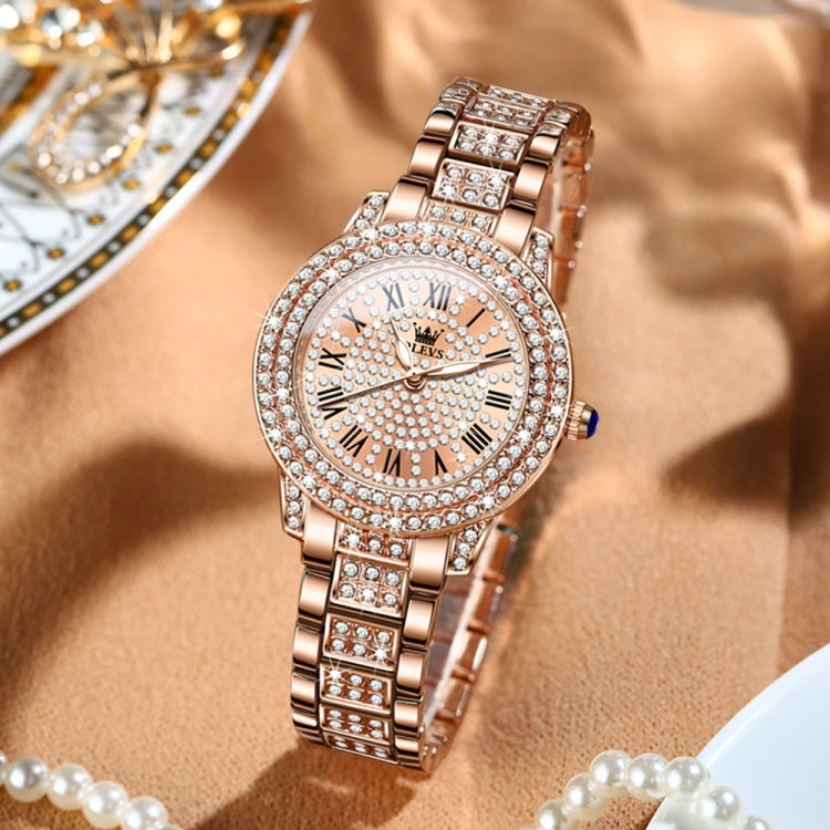 OLEVS 9943 Women Diamond Waterproof Quartz Watch(Rose Gold Diamond Face) - Metal Strap Watches by OLEVS | Online Shopping South Africa | PMC Jewellery