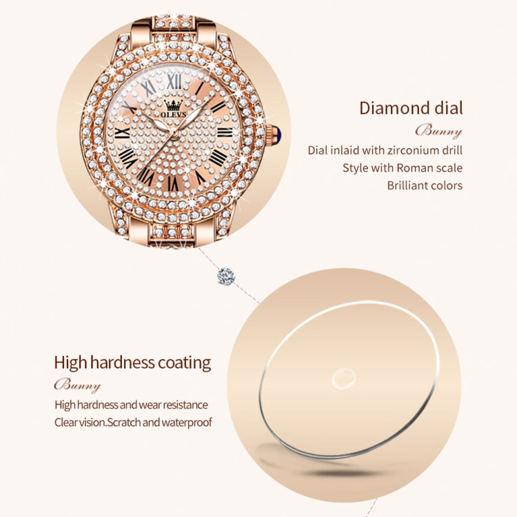 OLEVS 9943 Women Diamond Waterproof Quartz Watch(Rose Gold Diamond Face) - Metal Strap Watches by OLEVS | Online Shopping South Africa | PMC Jewellery