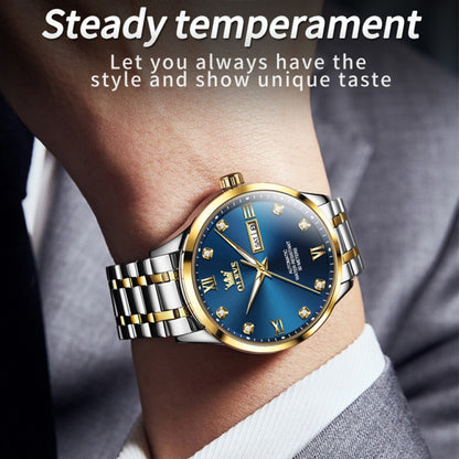 OLEVS 9946 Men Diamond Roman Scale Waterproof Quartz Watch(Blue + Gold) - Metal Strap Watches by OLEVS | Online Shopping South Africa | PMC Jewellery | Buy Now Pay Later Mobicred