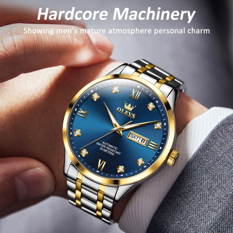 OLEVS 9946 Men Diamond Roman Scale Waterproof Quartz Watch(Blue + Gold) - Metal Strap Watches by OLEVS | Online Shopping South Africa | PMC Jewellery | Buy Now Pay Later Mobicred