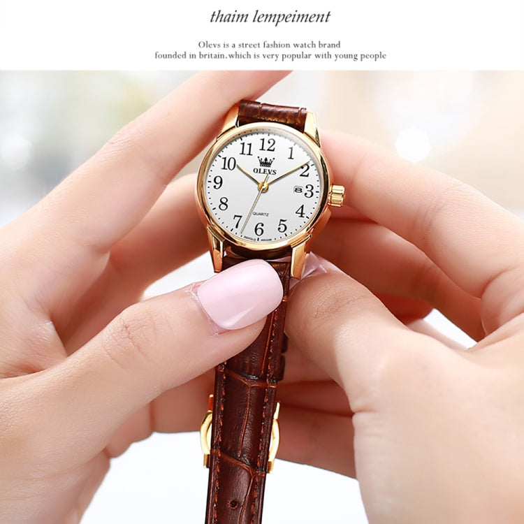 OLEVS 5566 Women Simple Single Calendar Waterproof Quartz Watch(White) - Leather Strap Watches by OLEVS | Online Shopping South Africa | PMC Jewellery