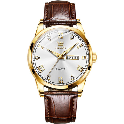 OLEVS 6896 Men Multifunctional Luminous Waterproof Quartz Watch(White) - Leather Strap Watches by OLEVS | Online Shopping South Africa | PMC Jewellery