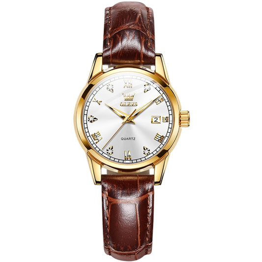 OLEVS 6896 Women Multifunctional Luminous Waterproof Quartz Watch(White) - Leather Strap Watches by OLEVS | Online Shopping South Africa | PMC Jewellery