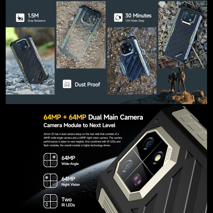 [HK Warehouse] Ulefone Armor 22, 8GB+128GB, IP68/IP69K Rugged Phone, 6.58 inch Android 13 MediaTek Helio G96 Octa Core, Network: 4G, NFC, OTG(All Black) - Ulefone by Ulefone | Online Shopping South Africa | PMC Jewellery