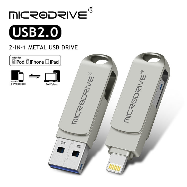 MicroDrive 2 In 1  8 Pin + USB 2.0 Portable Metal USB Flash Disk, Capacity:128GB(Silver) - free shipping - PMC TechLife - Order now!