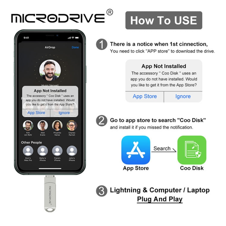 MicroDrive 2 In 1  8 Pin + USB 2.0 Portable Metal USB Flash Disk, Capacity:128GB(Silver) - free shipping - PMC TechLife - Order now!