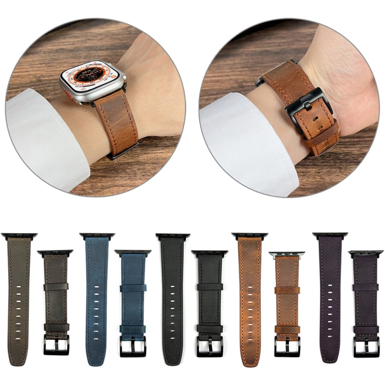 For Apple Watch 9 45mm Retro Texture Leather Watch Band(Black) - Watch Bands by PMC TechLife | Online Shopping South Africa | PMC TechLife