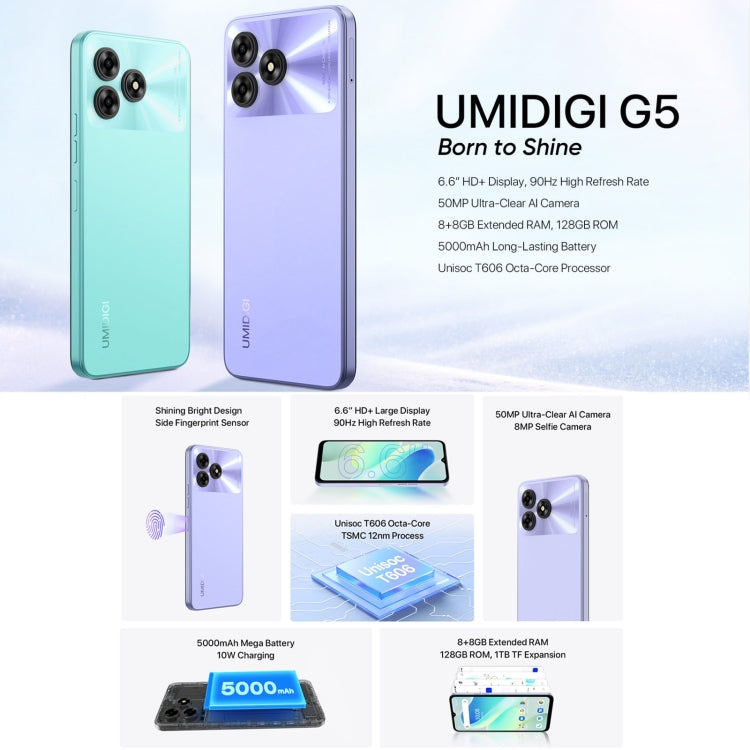 [HK Warehouse] UMIDIGI G5, 8GB+128GB, Face ID & Side Fingerprint Identification, 6.6 inch Android 13 Unisoc T606 Octa Core, Network: 4G(Space Gray) - UMIDIGI by UMIDIGI | Online Shopping South Africa | PMC Jewellery