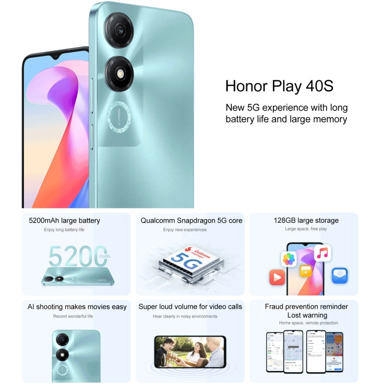 Honor Play 40S 5G, 4GB+128GB, 6.56 inch MagicOS 7.1 Snapdragon 480 Plus Octa Core up to 2.2GHz, Network: 5G, Not Support Google Play(Magic Night Black) - Honor by Huawei | Online Shopping South Africa | PMC Jewellery | Buy Now Pay Later Mobicred