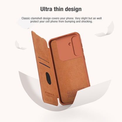 For Samsung Galaxy A55 NILLKIN QIN Series Pro Sliding Camera Cover Design Leather Phone Case(Brown) - Galaxy Phone Cases by NILLKIN | Online Shopping South Africa | PMC Jewellery