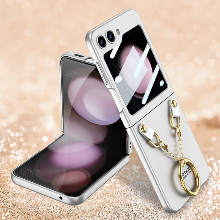 For Samsung Galaxy Z Flip5 GKK Integrated Necklace Hinged Flip Phone Case with Ring Holder(White) - Galaxy Z Flip5 Cases by GKK | Online Shopping South Africa | PMC Jewellery